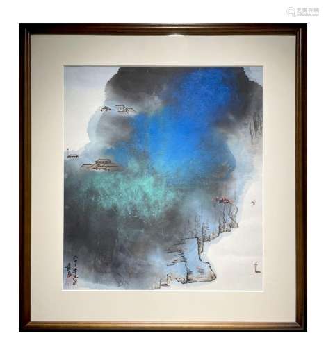 Zhang Daqian Splashed Color Landscape Mirror Frame