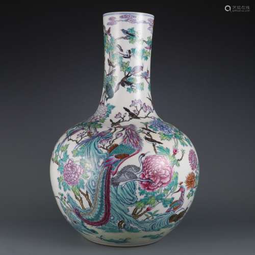 Big celestial sphere vase with a hundred birds and a phoenix...