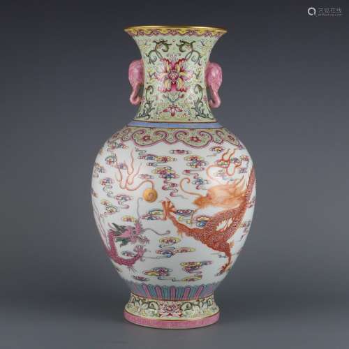 Pastel Double Dragon Playing Beads Double Ear Large Vase