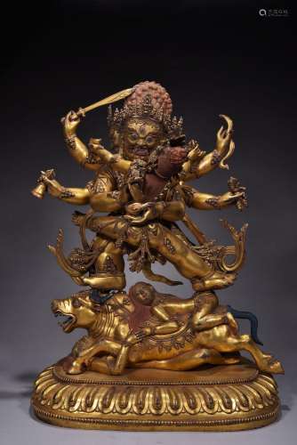 A Gilt Bronze Statue of the Tibetan Buddha Conquering Yama