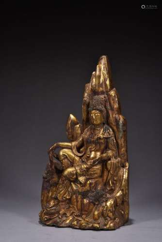 Gilt Bronze Statue of Avalokitesvara Sitting on a Mountain