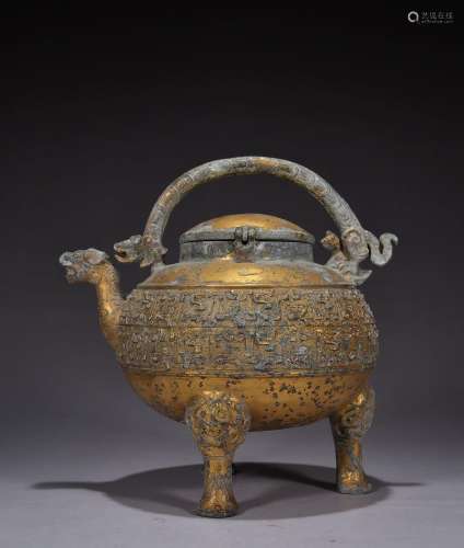 Gilt Bronze Inscribed Dragon Pattern Teapot