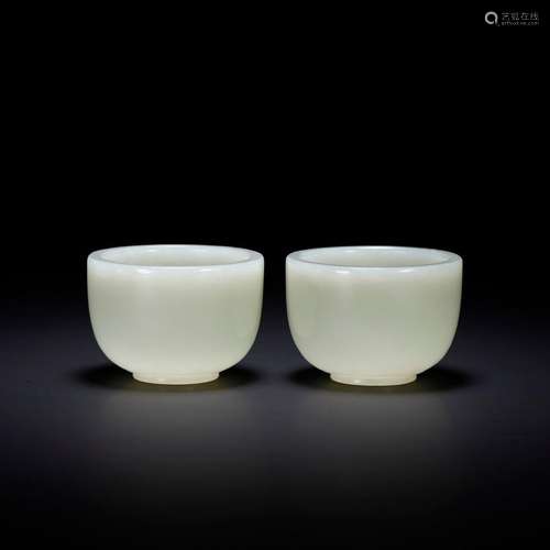 A pair of Hetian jade cups