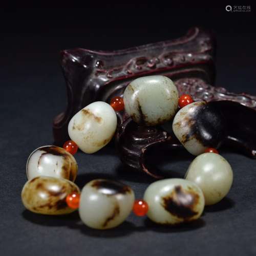 Hetian jade black leather seed raw stone bracelet