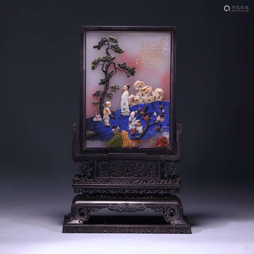 Glass inlaid with hundreds of treasures and red sandalwood s...