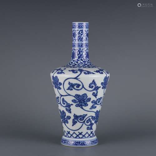 Blue and white okra vase