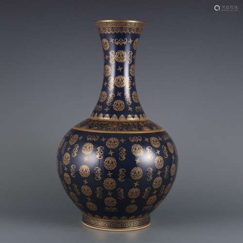 Brilliant Blue Glaze Painted Gold Fushou Shuangquan Apprecia...