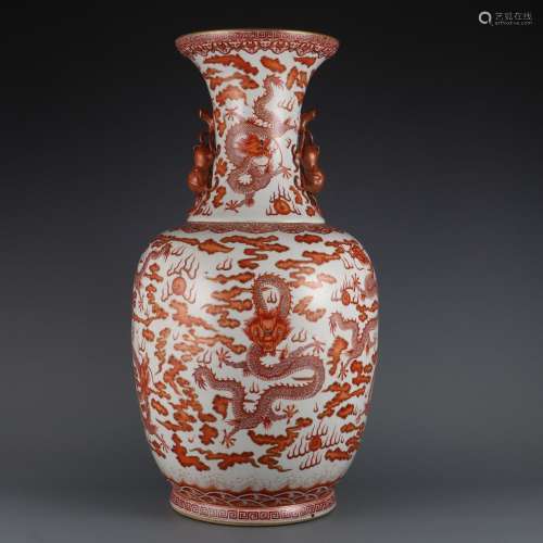 Alum red painted golden cloud dragon pattern large amphora