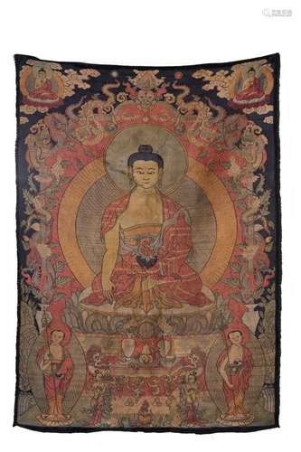 Qing Dynasty, Cloud brocade with backlit pharmacist Buddha's...