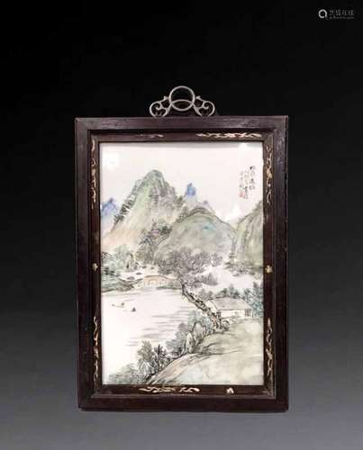 Chengmen light crimson landscape painting on porcelain plate