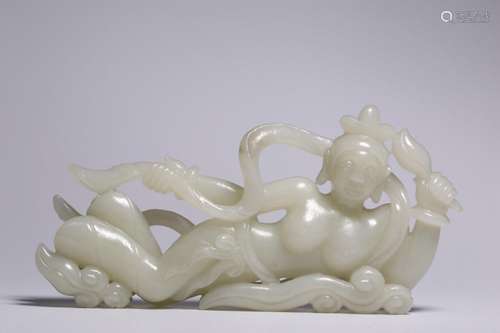 Hetian white jade flying handle