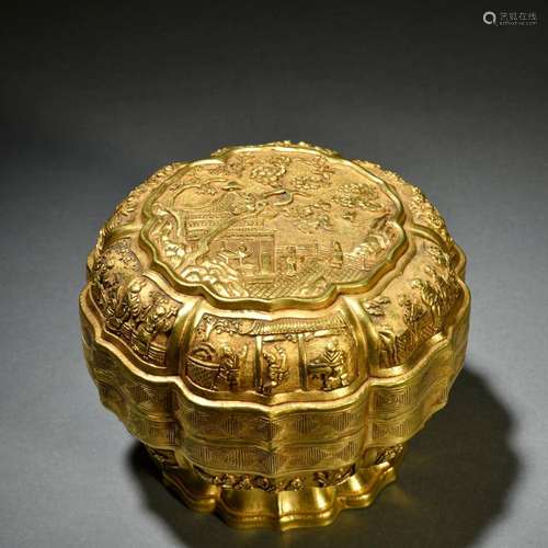 A Gilt Bronze Box with Figures and Stories