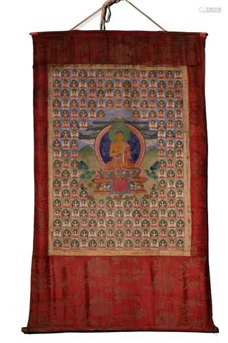 Qing Dynasty, Mineral Painted Great Sun Tathagata Thangka