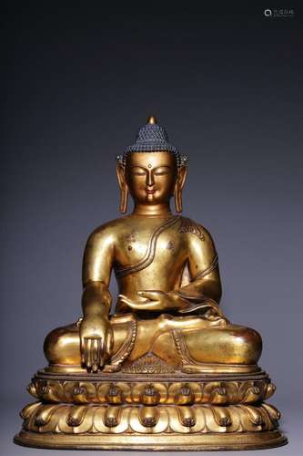 A gilt-bronze seated figure of Shakyamuni Buddha, Qing Dynas...