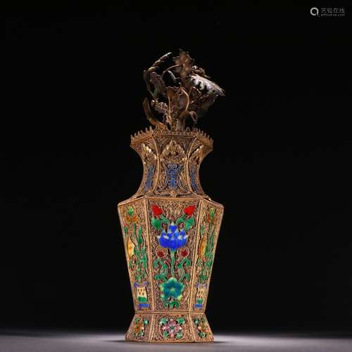 Silver Gilt Burnt Blue Vase Ornament