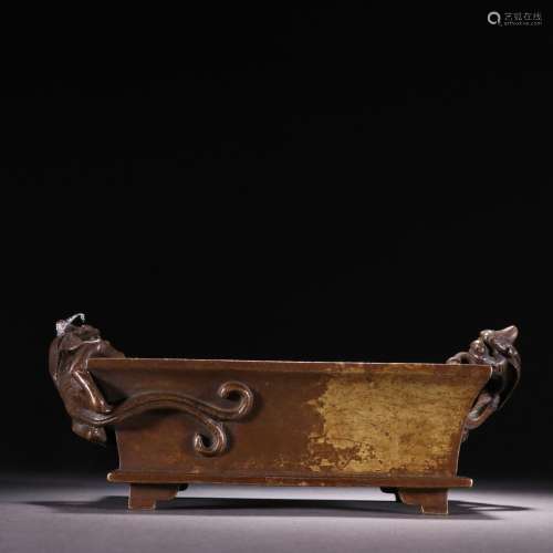 Copper Tailed Chilong Ear Square Incense Burner
