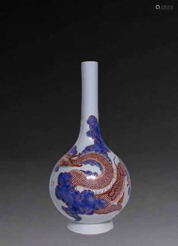 Blue and white underglaze red dragon pattern bile bottle