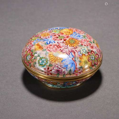 Bronze painted enamel flower pattern lid box