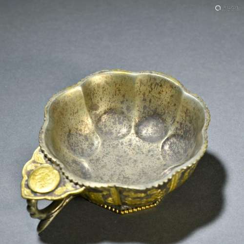 Bronze gilt character story picture cup with flower mouth