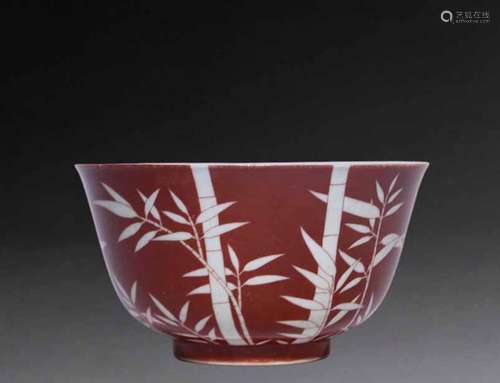 Bamboo bowl with alum red and white