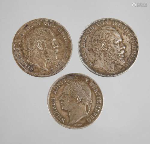 Drei Silbermünzen Württemberg