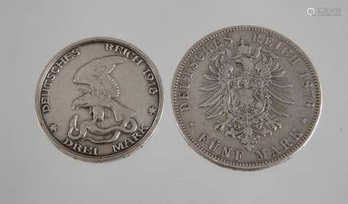 Zwei Silbermünzen Kaiserreich