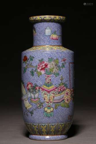 Brocade-patterned famille rose bottle