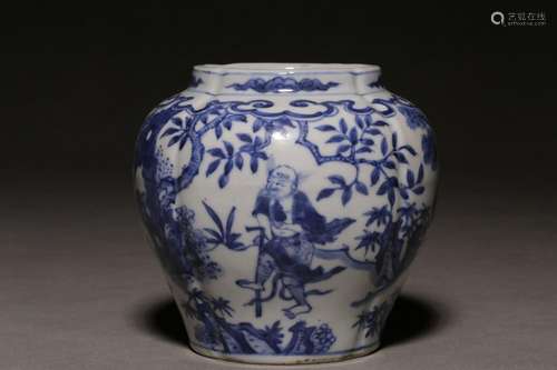 Small Jar with Blue and White Immortal Figure