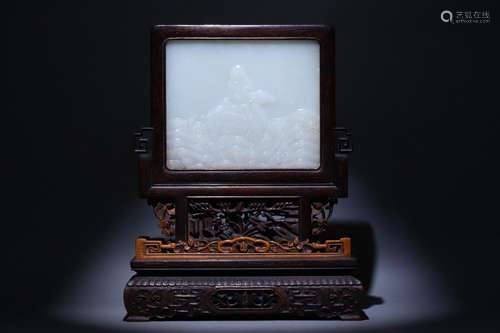 Hetian jade white jade inlaid mahogany screen