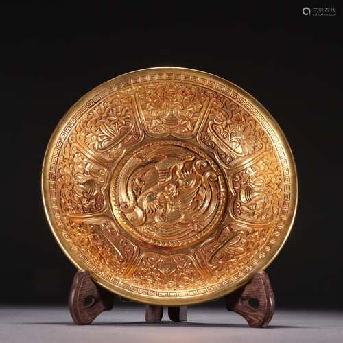 Gilt bronze phoenix bird flower pattern plate