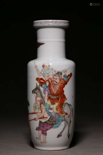 Pastel Zhong Kui Marrying His Sister Picture Stick Vase