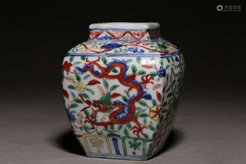 Colorful dragon and phoenix pattern square jar