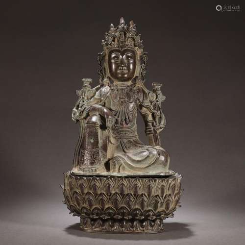 Old Bronze Body Lotus Avalokitesvara Sitting Statue