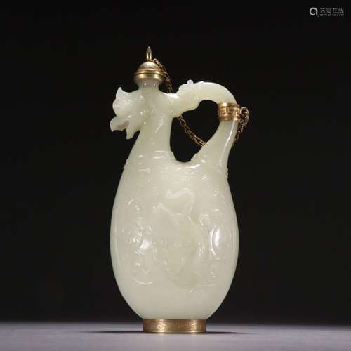 Hetian Jade Seed Wrapped Golden Dragon Pattern Phoenix Head ...