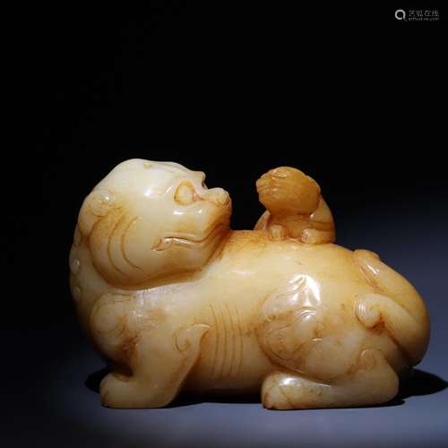 Hetian Jade Taishi and Young Lions Everything Is Wishful Orn...