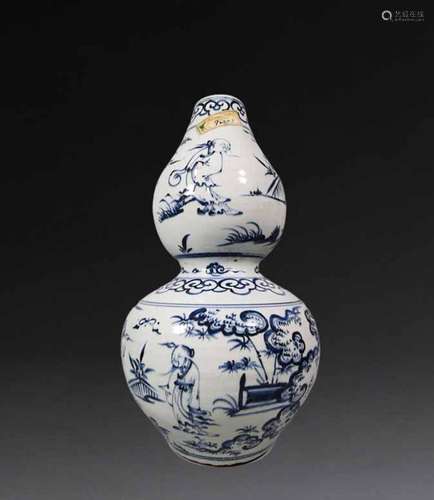 Blue and white figure gourd bottle