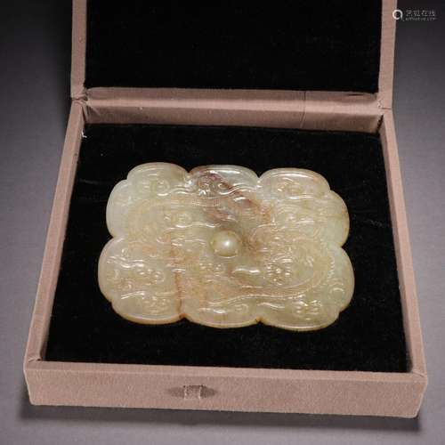 Hetian Jade Seed Material Double Dragon Mirror