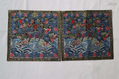 A pair of Chinese Kirin embroidery, 18th