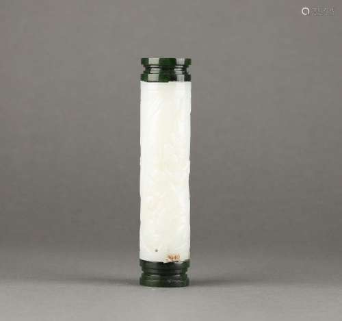 Chinese Hotan white jade and jasper carved Incense tubes, 18...