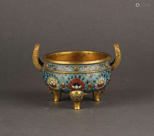 Chinese bronze cloisonne incense burner, Ming