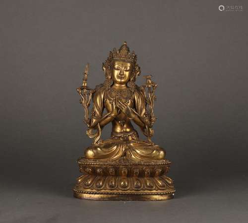 Bronze gilded Manjusri Bodhisattva, 15th