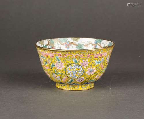 Chinese bronze painted enamel bowl, 18th