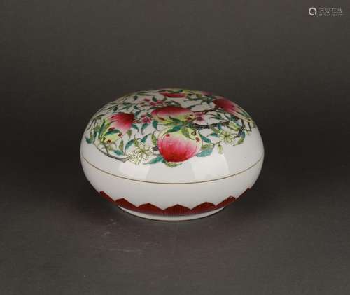 Chinese Fencai rouge red glaze peach pattern porcelain box, ...