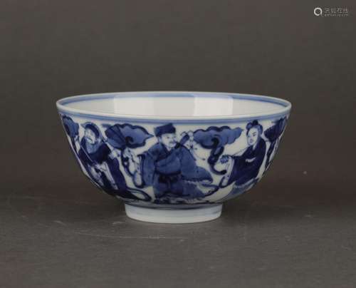 Chinese blue and white glazed figure porcelain bowl, 19th