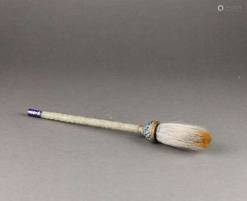 Chinese Hotan White Jade and Cloisonne Carving Brush, Qianlo...