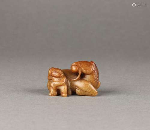 China Hetian Jade Carved Animal Ornament, Ming Dynasty or ea...