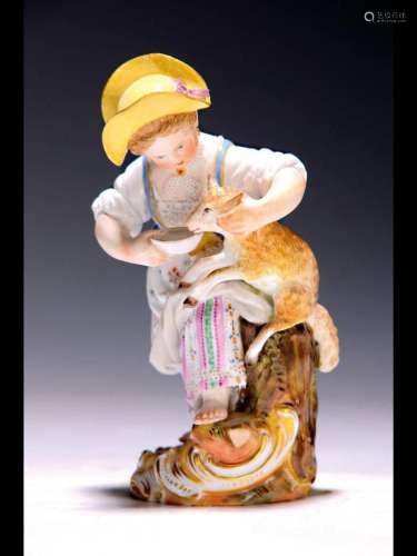 Porcelain figurine gardener\'s child with lamb, Meissen