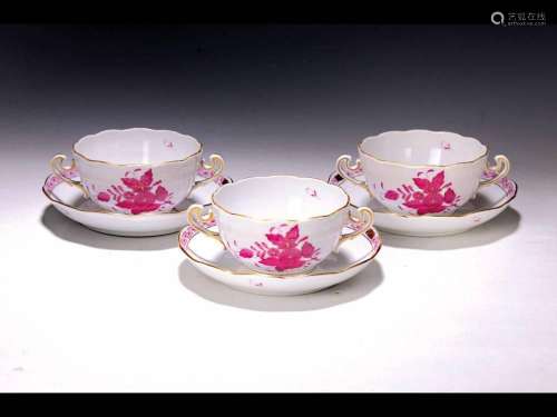 6 soup bowls with saucers, Herend Hungary, decor
