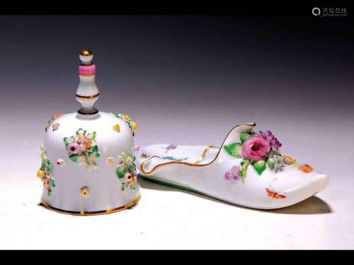 Lucky slipper and table bell, Meissen, around 1890/1900