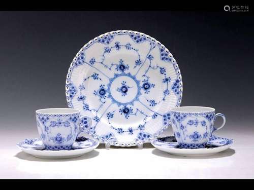 Three coffee sets, Royal Copenhagen, 20th cent